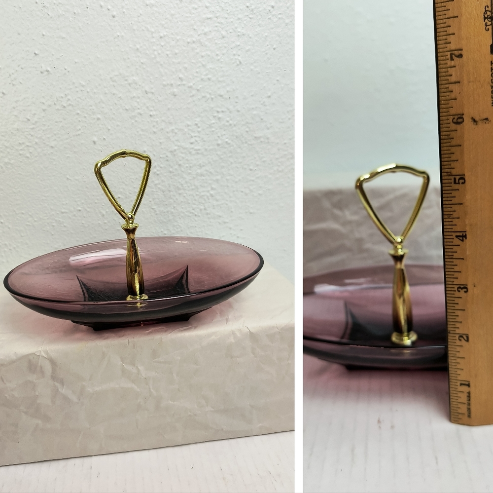 Mild Century Glass Dish With Handle Atlas Moroccan Amethyst Oval Purple